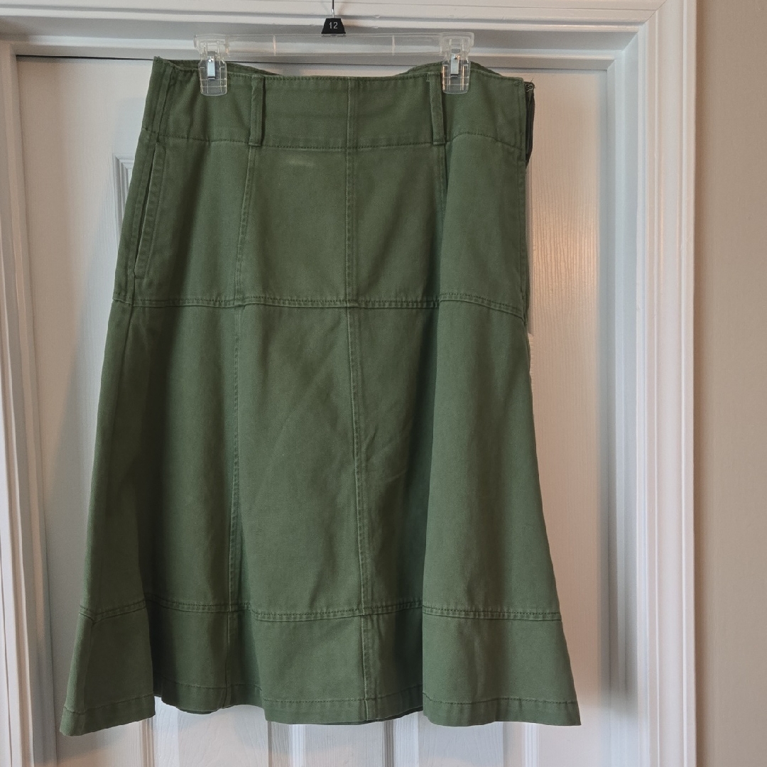 Women's Olive Green A-Line Skirt With Panel Stitching